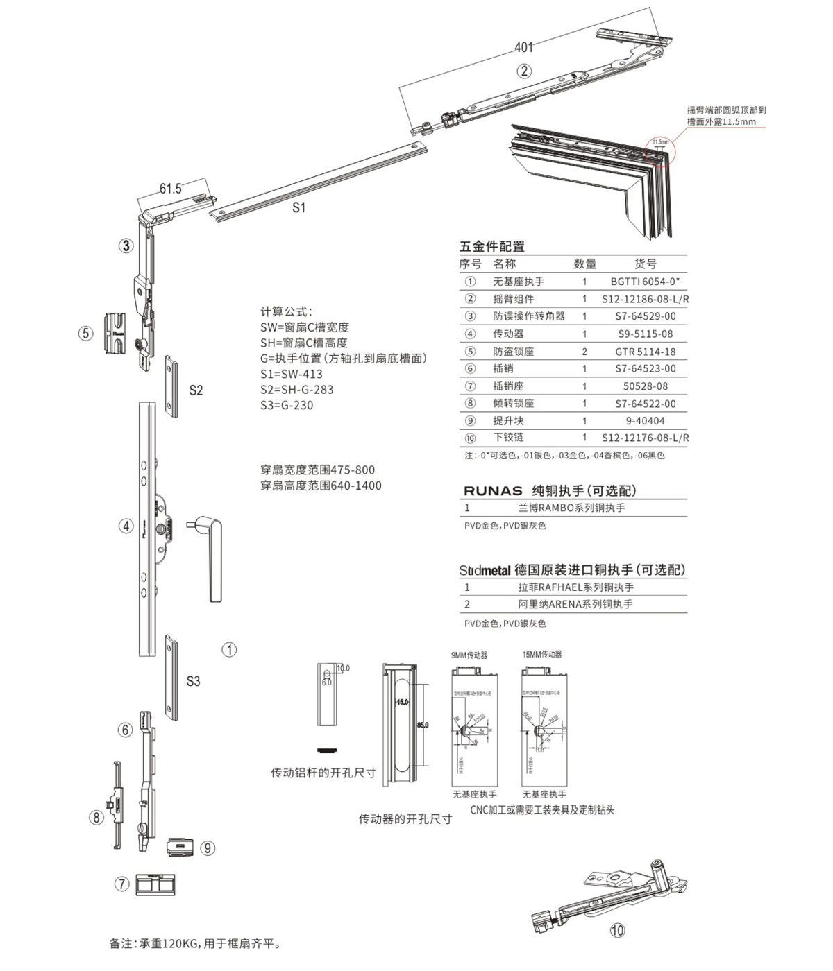 S12內開內倒窗五金配置方案